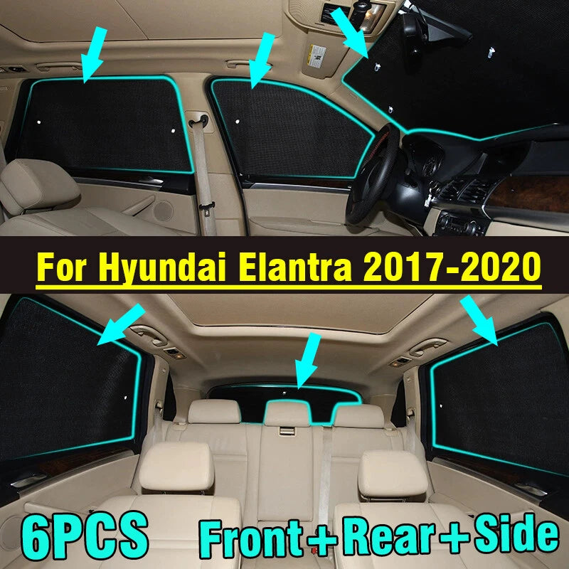 6x Front Side Window Privacy Sunshade for Hyundai Elantra (2017–2020)