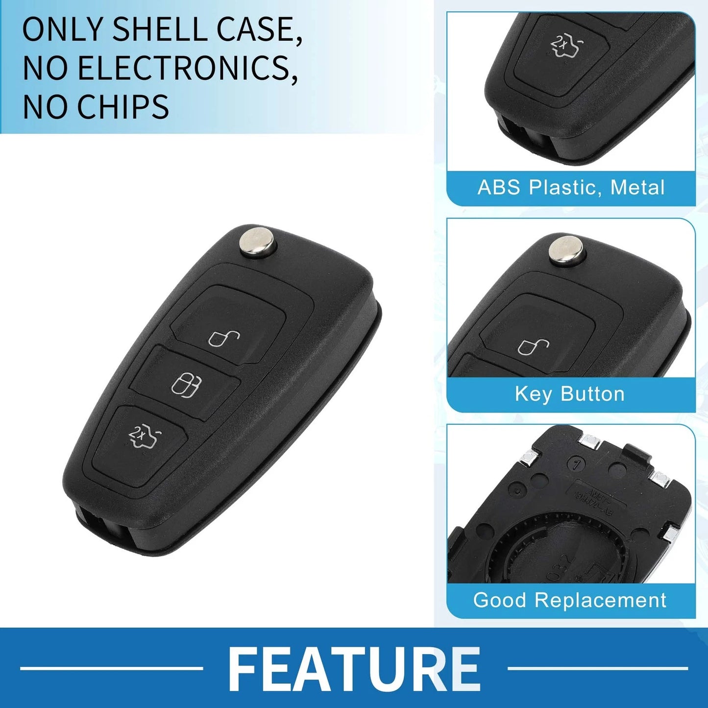 3 x Keyless Entry Remote Key Shell Case for Ford Fiesta Kuga Focus Transit
