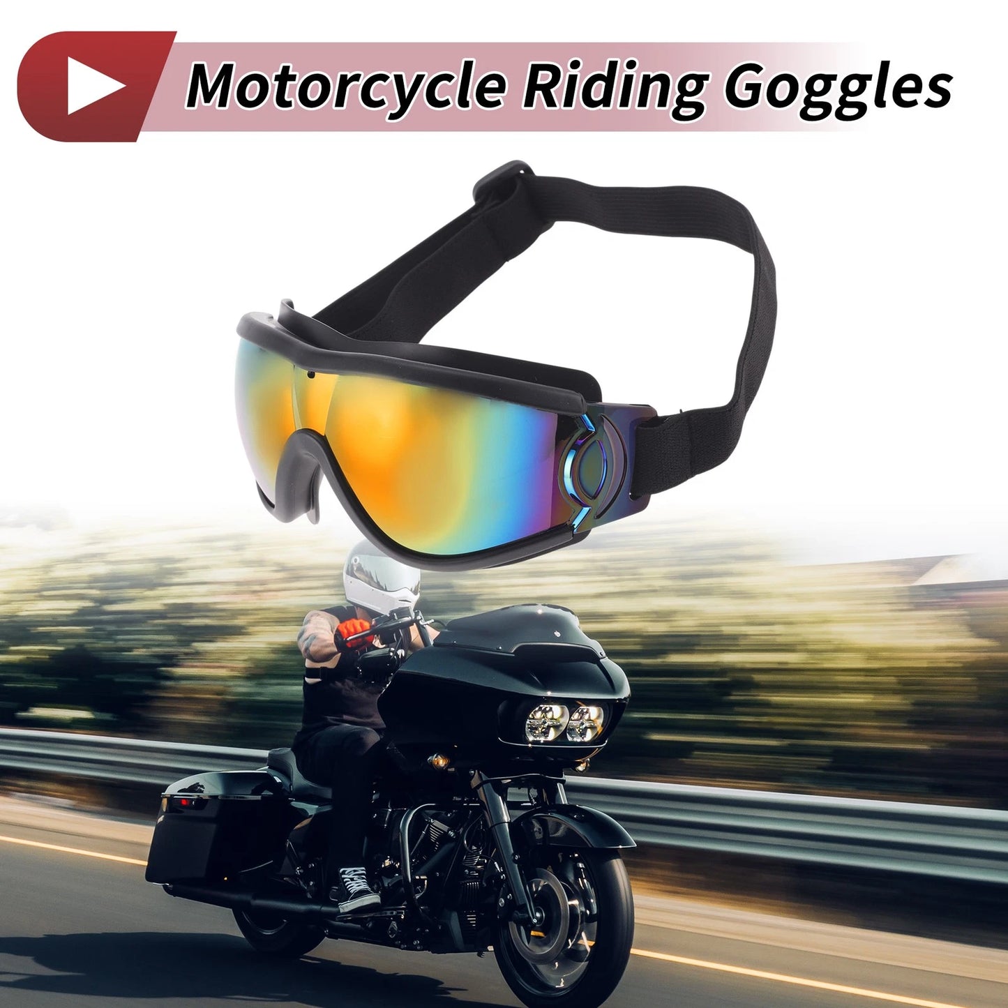Riding Goggles for Motorcycle Red Lens Black Frame PC PU Sunglasses