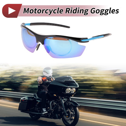 1 Pc Motorcycle Riding Goggles Blue Lens Black Blue Frame Tri-acetel Cellulose for Make Model