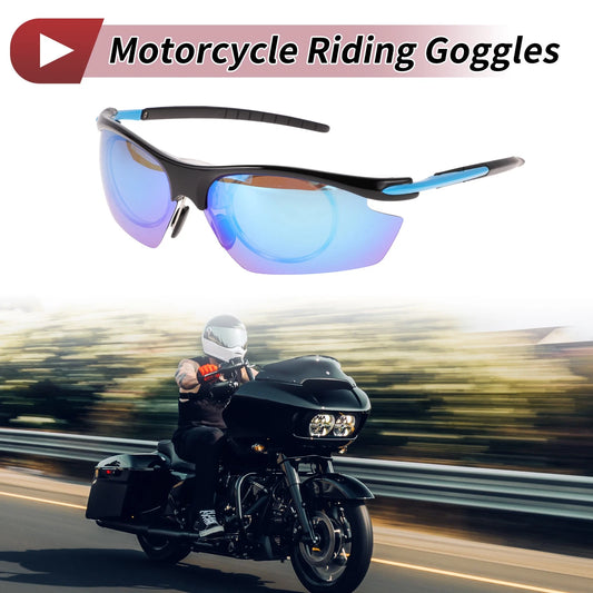 1 Pc Motorcycle Riding Goggles Blue Lens Black Blue Frame Tri-acetel Cellulose for Make Model