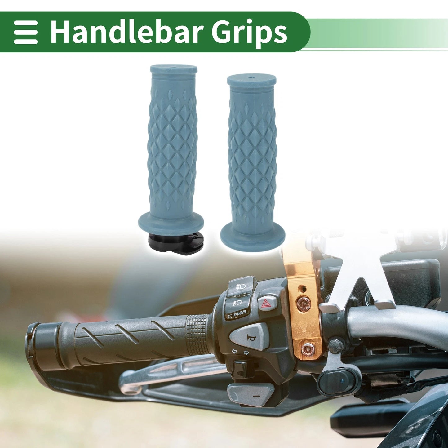 7/8" 22mm Hand Grips TPU Gray Blue Rhombus for Motorcycle