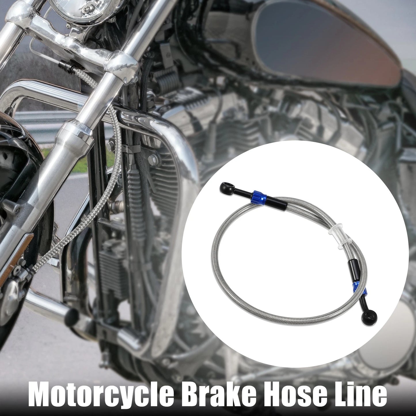 90 Degree Brake Hose Motorcycle Braided Line Tube 70cm Silver Tone for Motorcycle