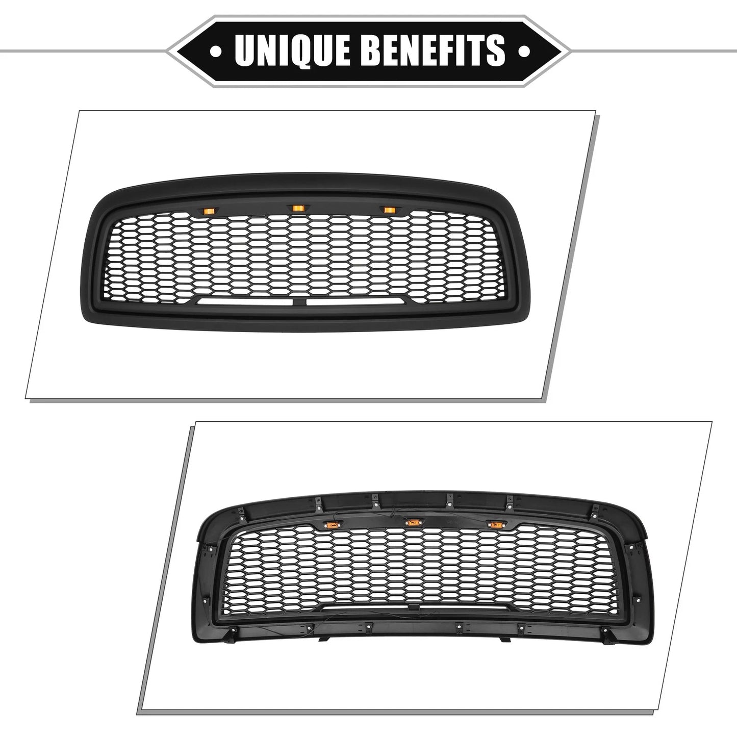 Front Grille Assembly with LED Lights for Dodge Ram 3500 Matte Black (2010)