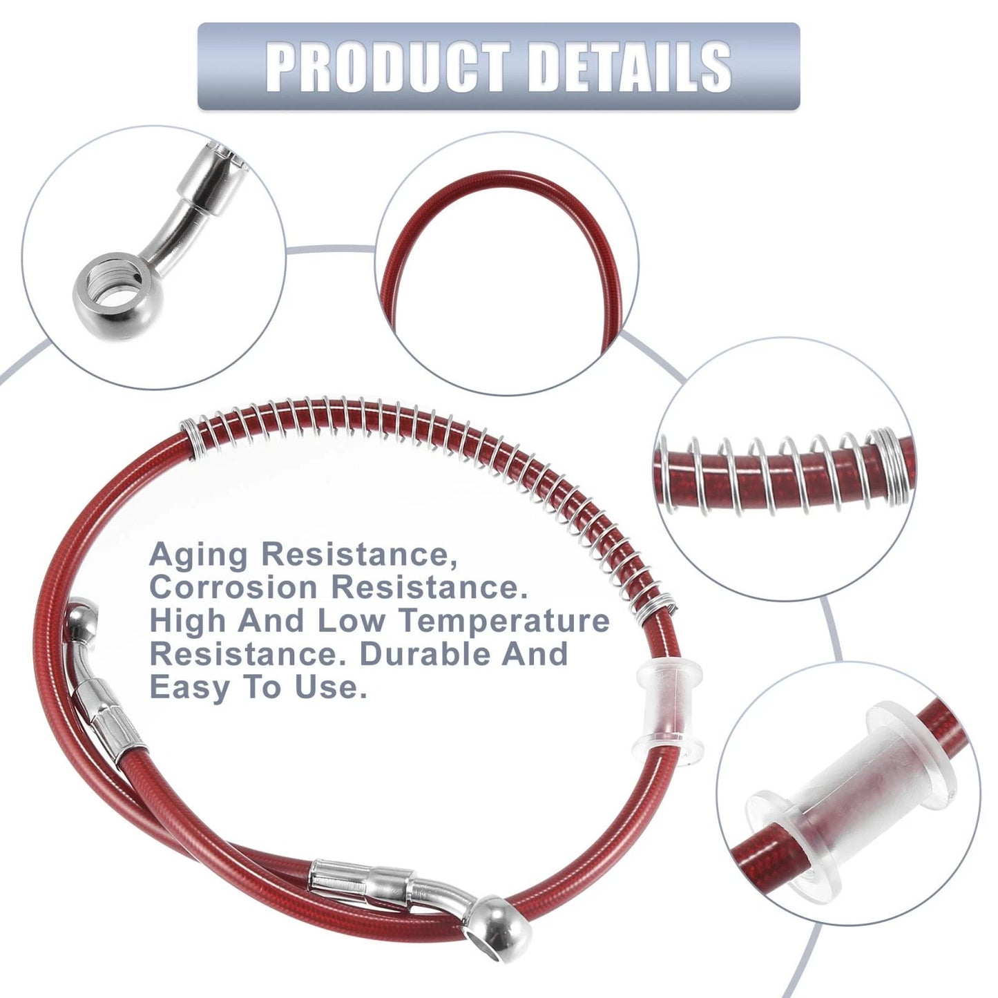 Brake Line 23.62" 10mm Stainless Steel Red Oil Hose Pipe for Motorcycle