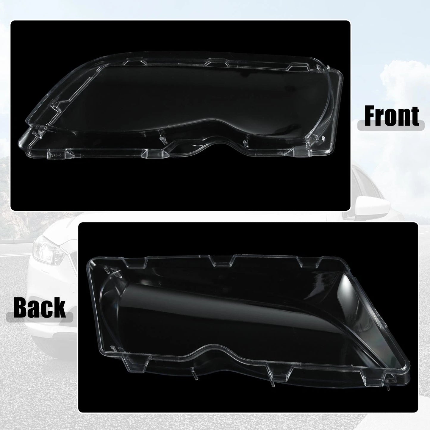 Car Front Headlight Lens Cover for BMW E46 2002-2005 (2 x Covers)