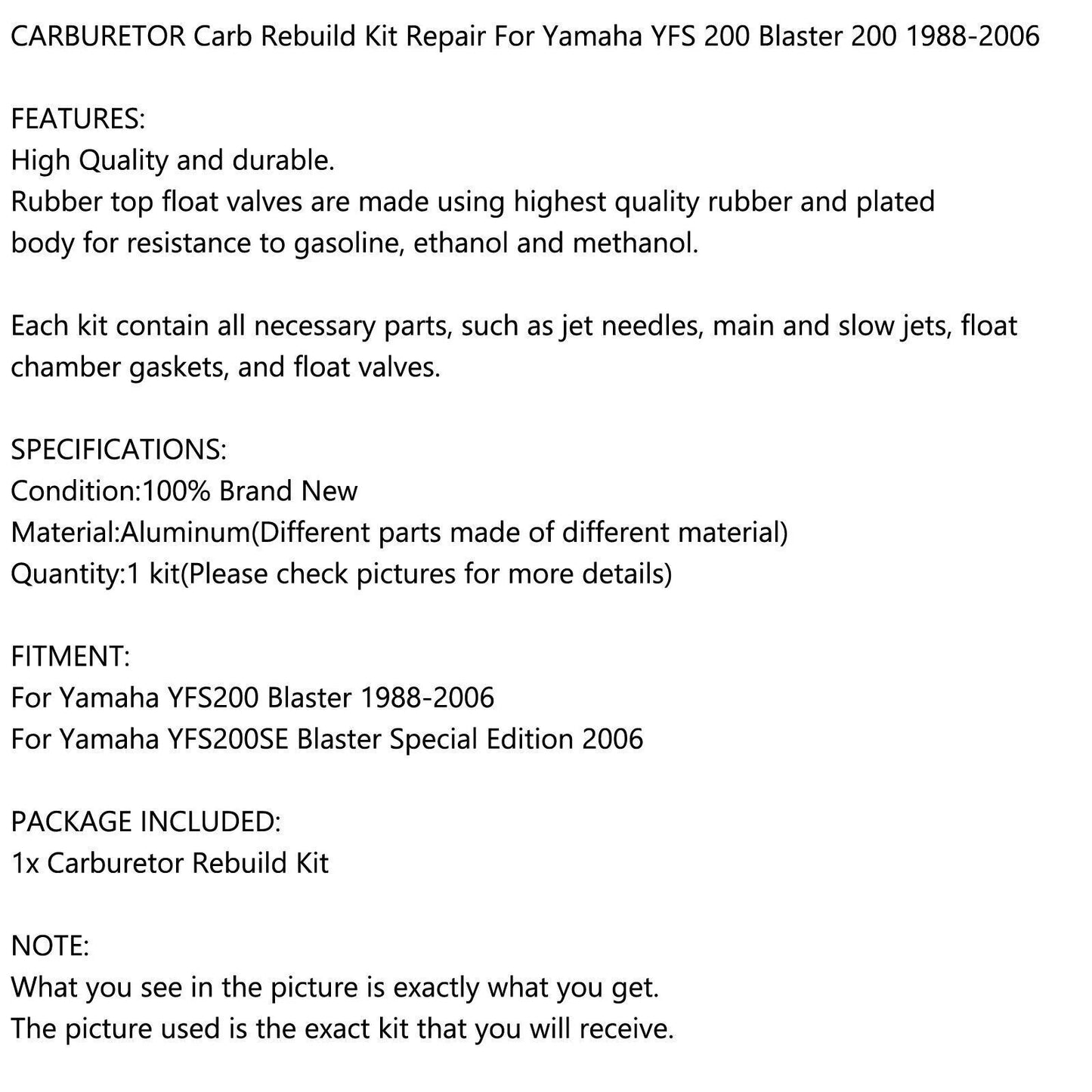 Carburetor Repair Kit for Yamaha YFS 200 Blaster (1993-2006)