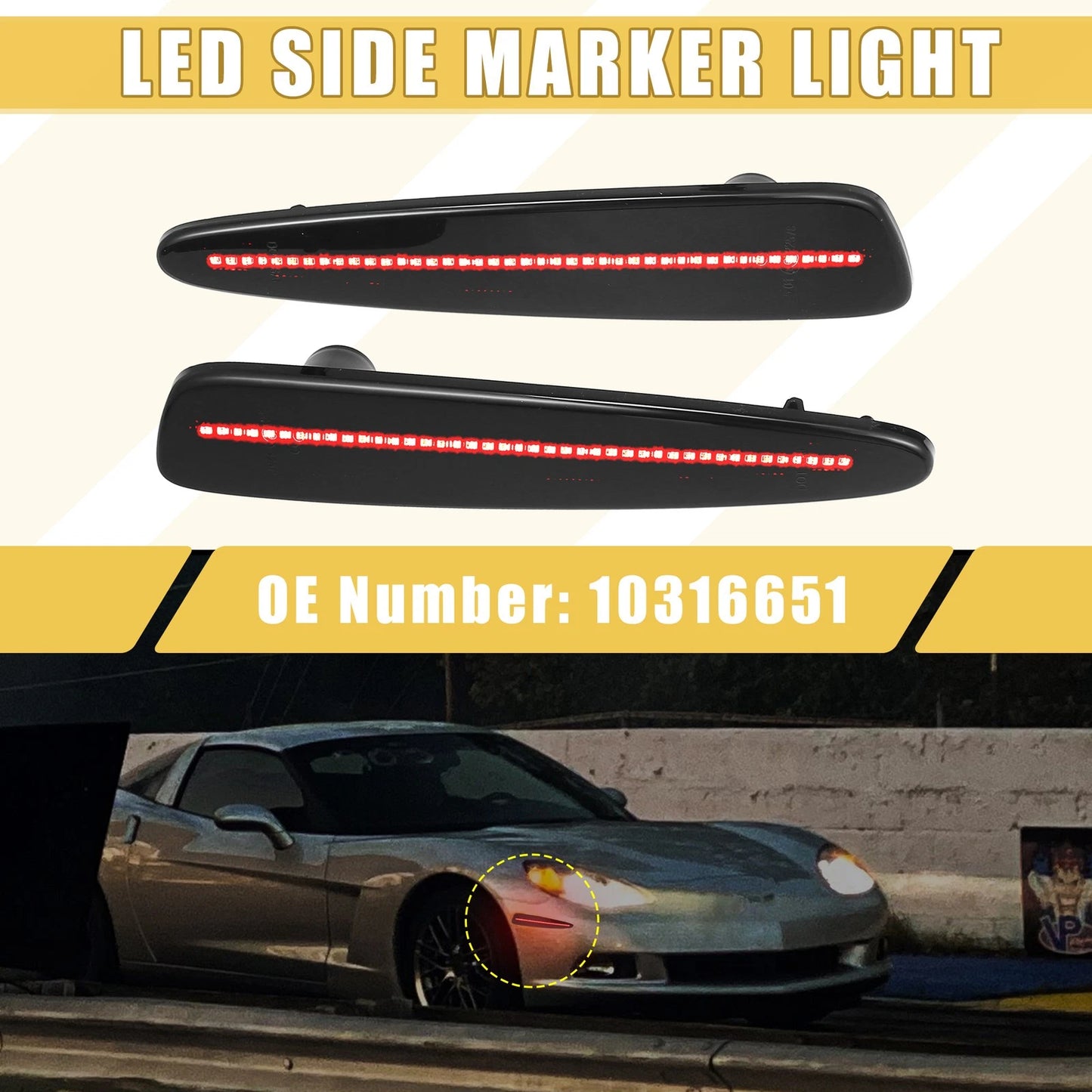 1 x Pair Rear LED Side Marker Light for Chevy Corvette Black Lens Red