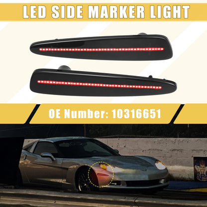 1 x Pair Rear LED Side Marker Light for Chevy Corvette Black Lens Red