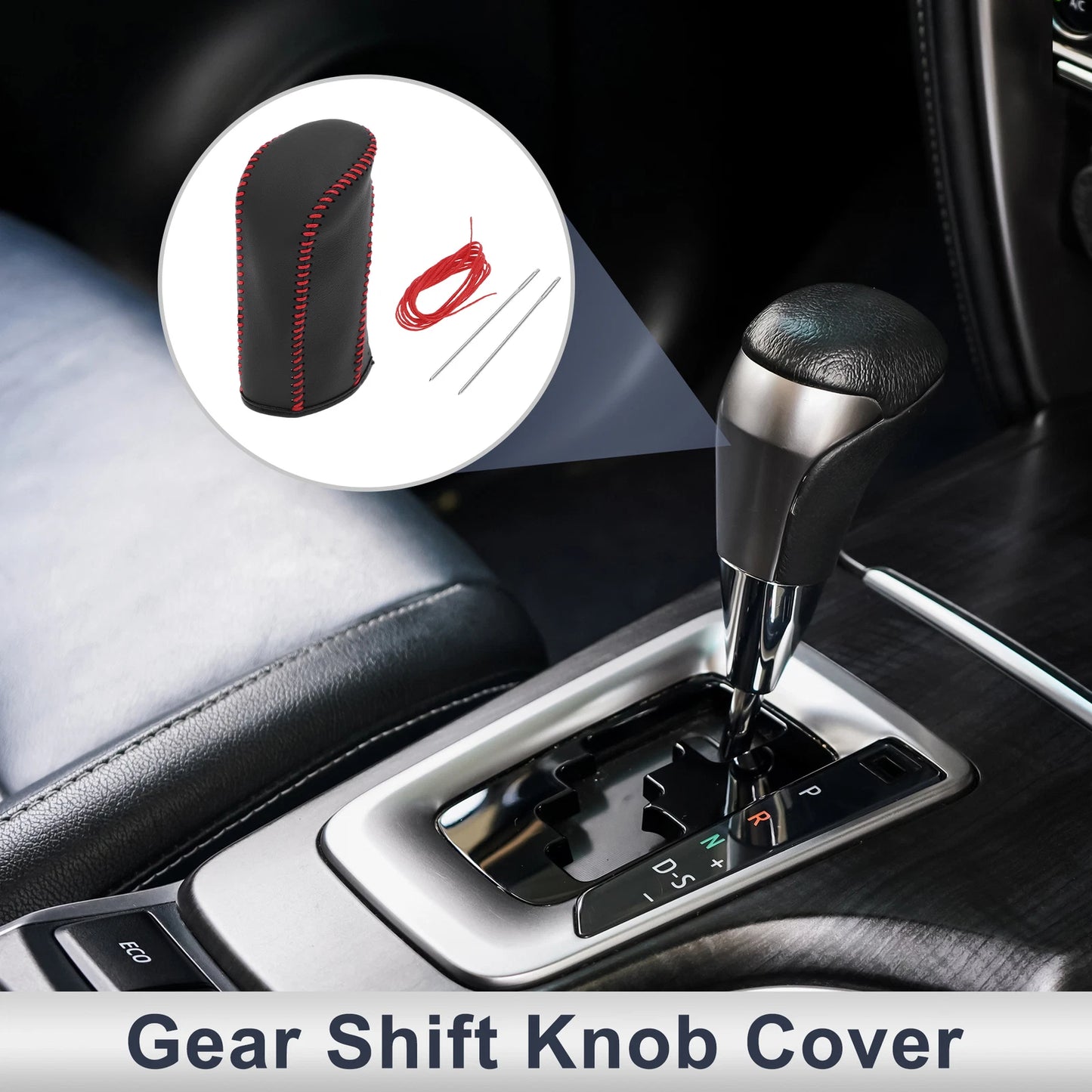 1 Pc Gear Shift Knob Cover for Nissan Tiida (2004-2012) Black Red Faux Leather