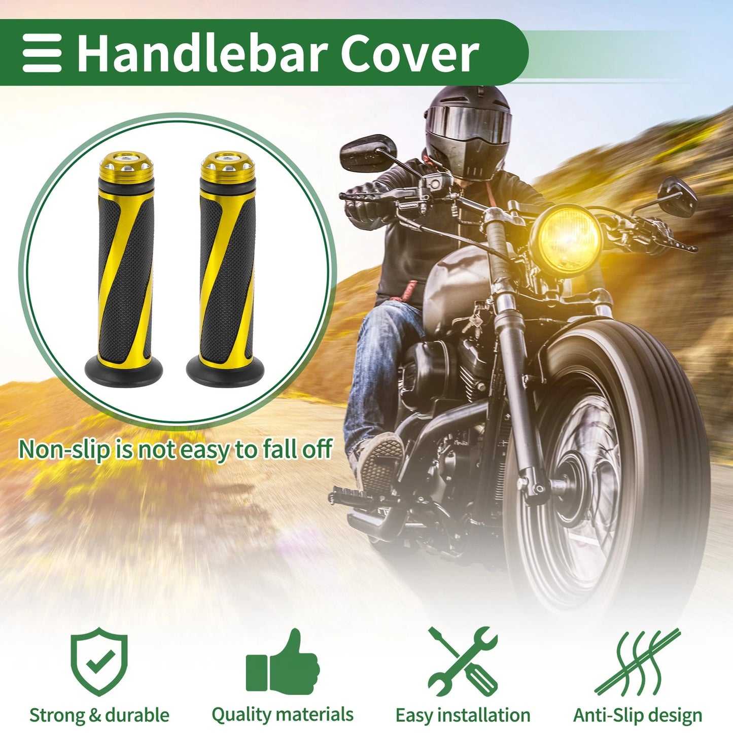 7/8" 22mm Motorcycle Hand Grips Rubber Yellow for All Makes/Models