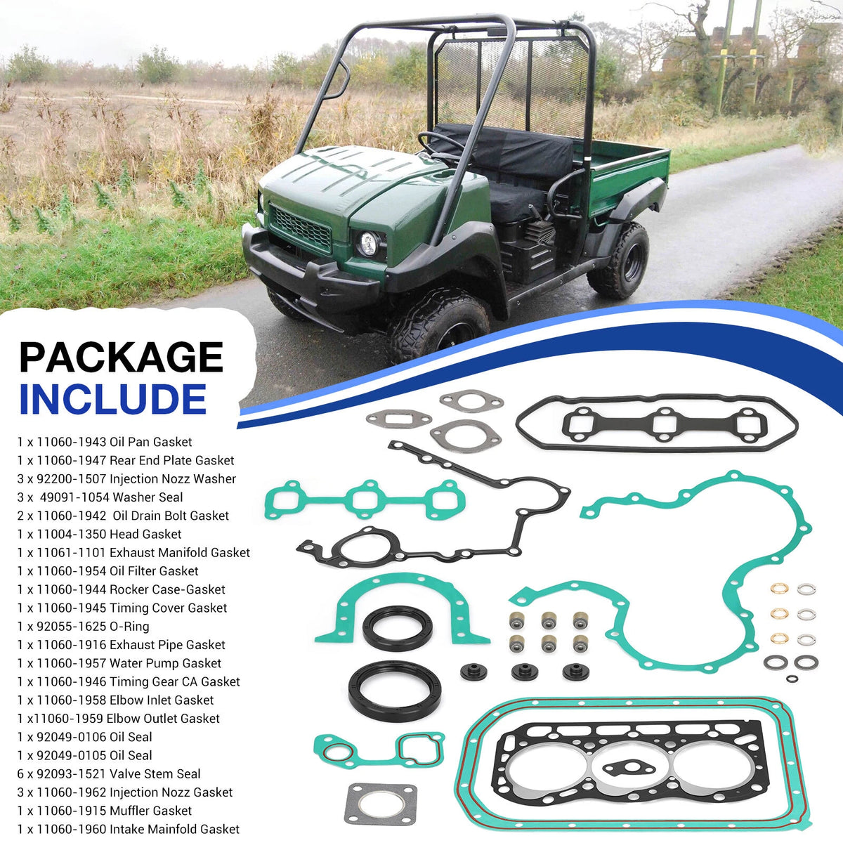 Engine Top End Gasket Rebuild Kit for Kawasaki Mule 2510/3010/4010 Diesel