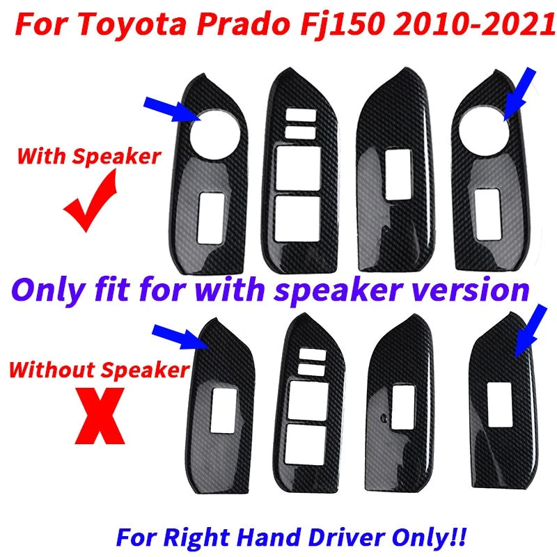 RHD Carbon Fiber Door Window Switch Panel Cover for Toyota Prado Fj150 (2010–2021)