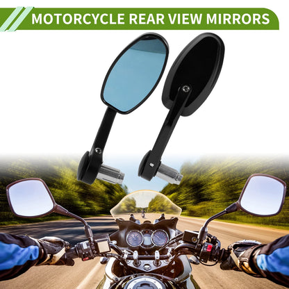 Motorcycle Rear View Mirrors Oval Shape Handlebar Mirrors Black Aluminum Alloy