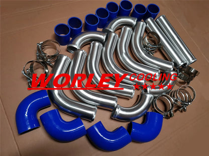 3" Aluminum Intercooler Turbo Piping & Blue Hose T-Clamp Kits for Universal