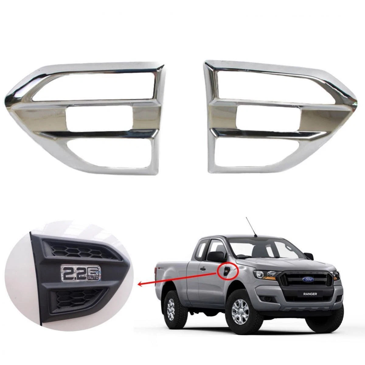 Turn Lights Cover Trim Chrome LH+RH Fits Ford Ranger T6 UTE Pickup 2015-17 D06