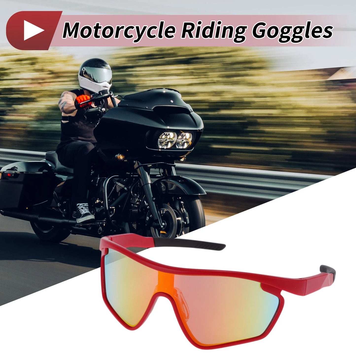 Goggles Red Lens Red Frame PC for Motorcycle