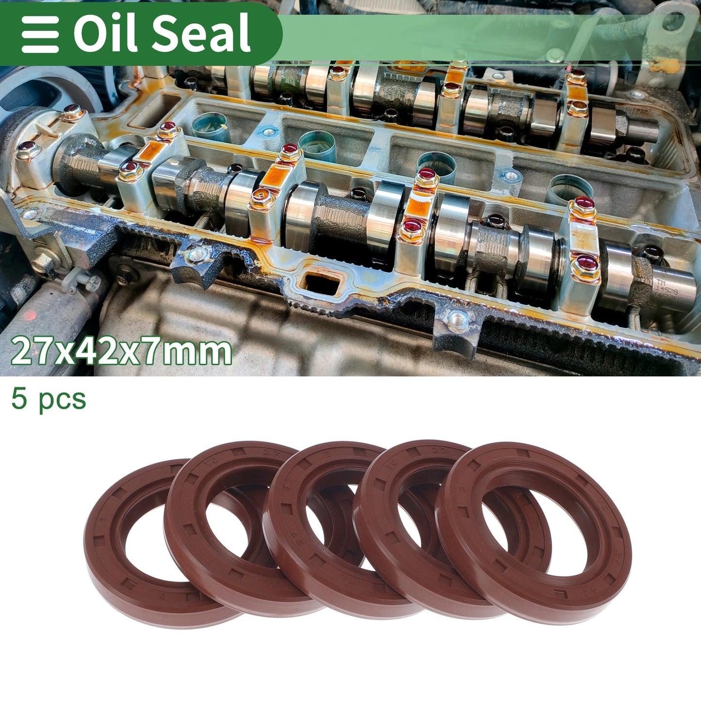 Oil Seal 27x42x7mm Seal Ring Rotary Shaft Seal FKM Rubber 5 Pcs for Cars