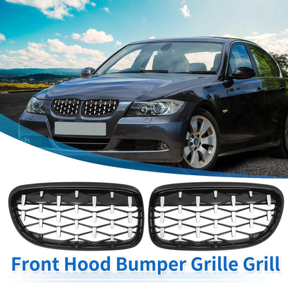 Front Hood Bumper Grille for BMW 335d 328i 335i xDrive Silver Tone Pair