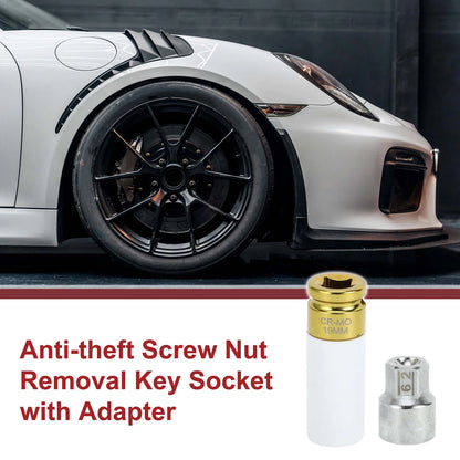 1 Set Wheel Lock Lug Nut 16 Teeth Anti-theft Key Socket for Porsche Cayenne
