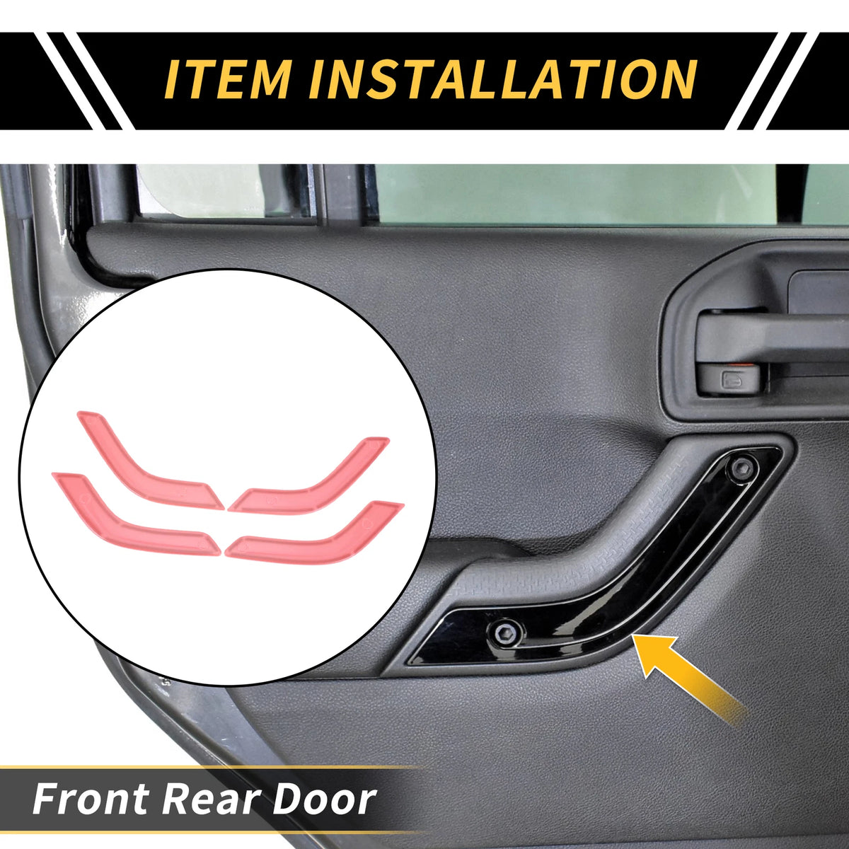Front Rear Door Handle Bezel Cover Trims for Jeep Wrangler JK JLU (2018-2023)