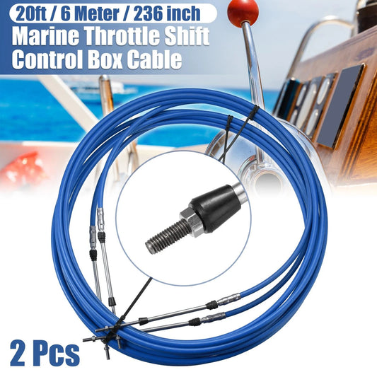 2 x 20ft 236 Inch Marine Type Shift Remote Control Box Cable for Yamaha Blue