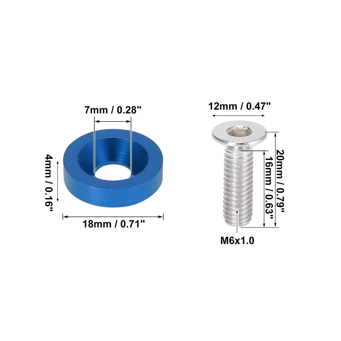 20pcs Blue M6 Fender Bumper Washer Bolt Engine Bay Fastener for Car