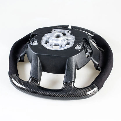 Steering Wheel Carbon Flat Bottom Suede for Ford F150 F250 F350 F450 (15-22)