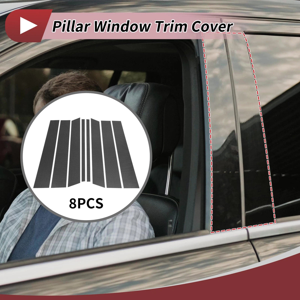 8 Pcs Door Pillar Window Trim for Ford Edge (2007-2014) Carbon Fiber Black