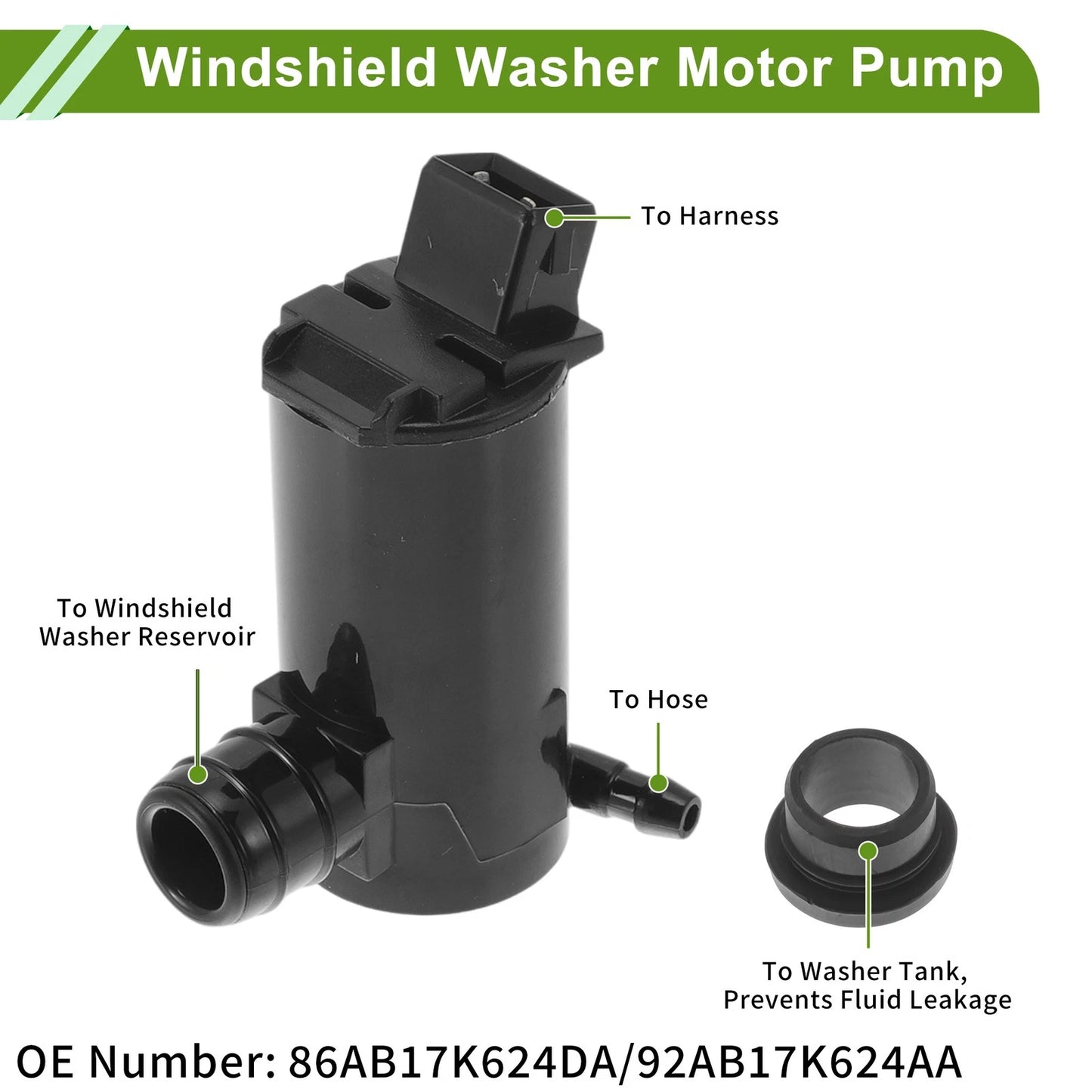 Windshield Washer Pump w/Grommet for Ford (1986-1995)