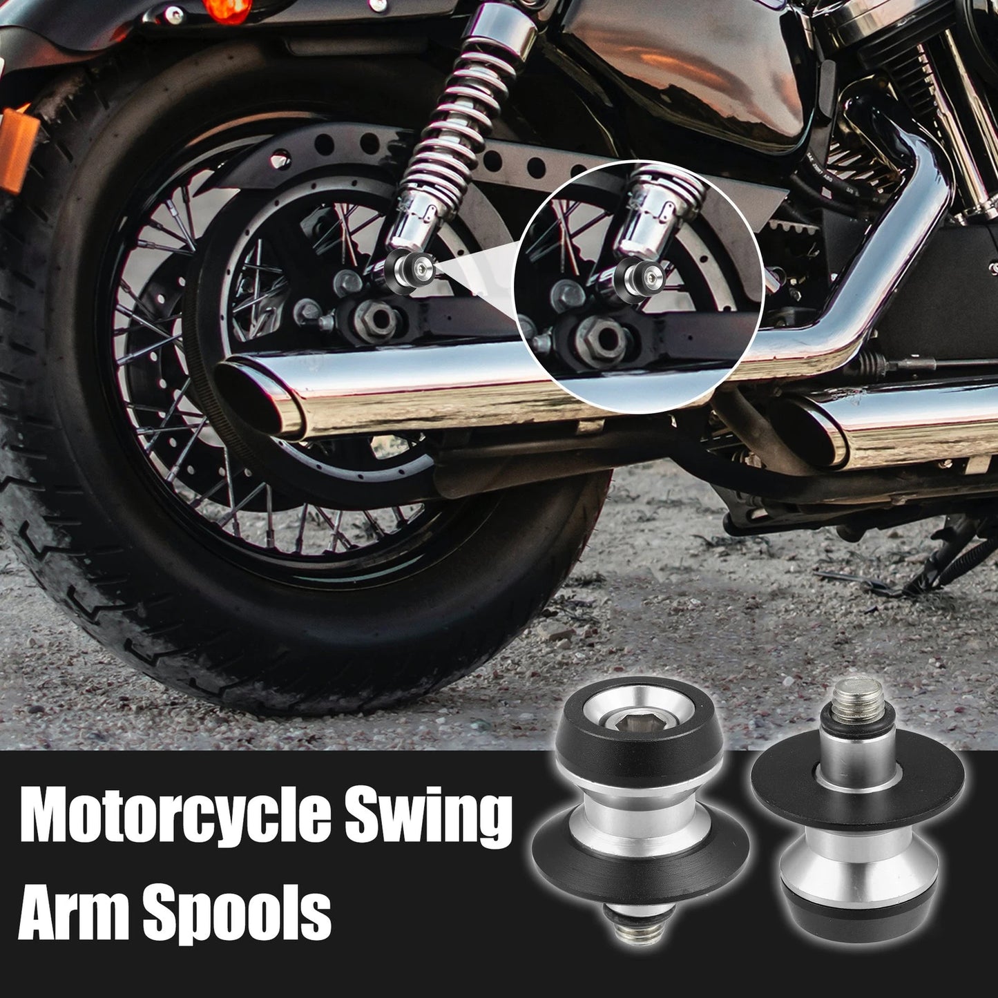 Pair / M10x1.5 / Silver Tone Swing Arm Spools for Kawasaki