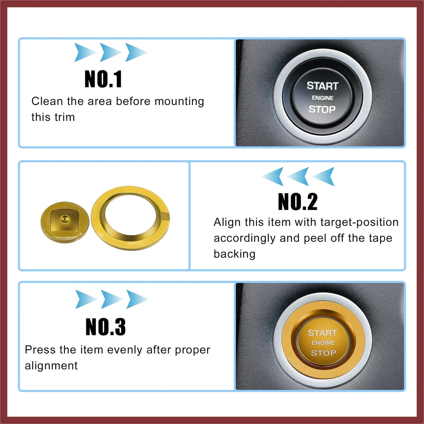 Gold Tone Start Stop Button Cover for Land Rover