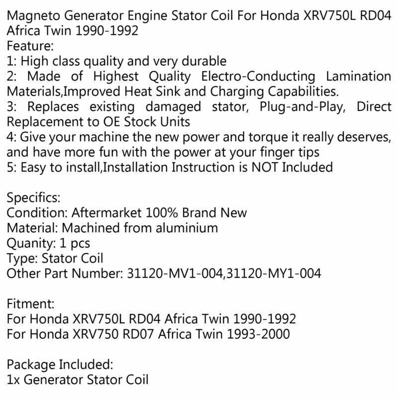Generator Stator Coil for Honda XRV750L Africa Twin (1990-1996)