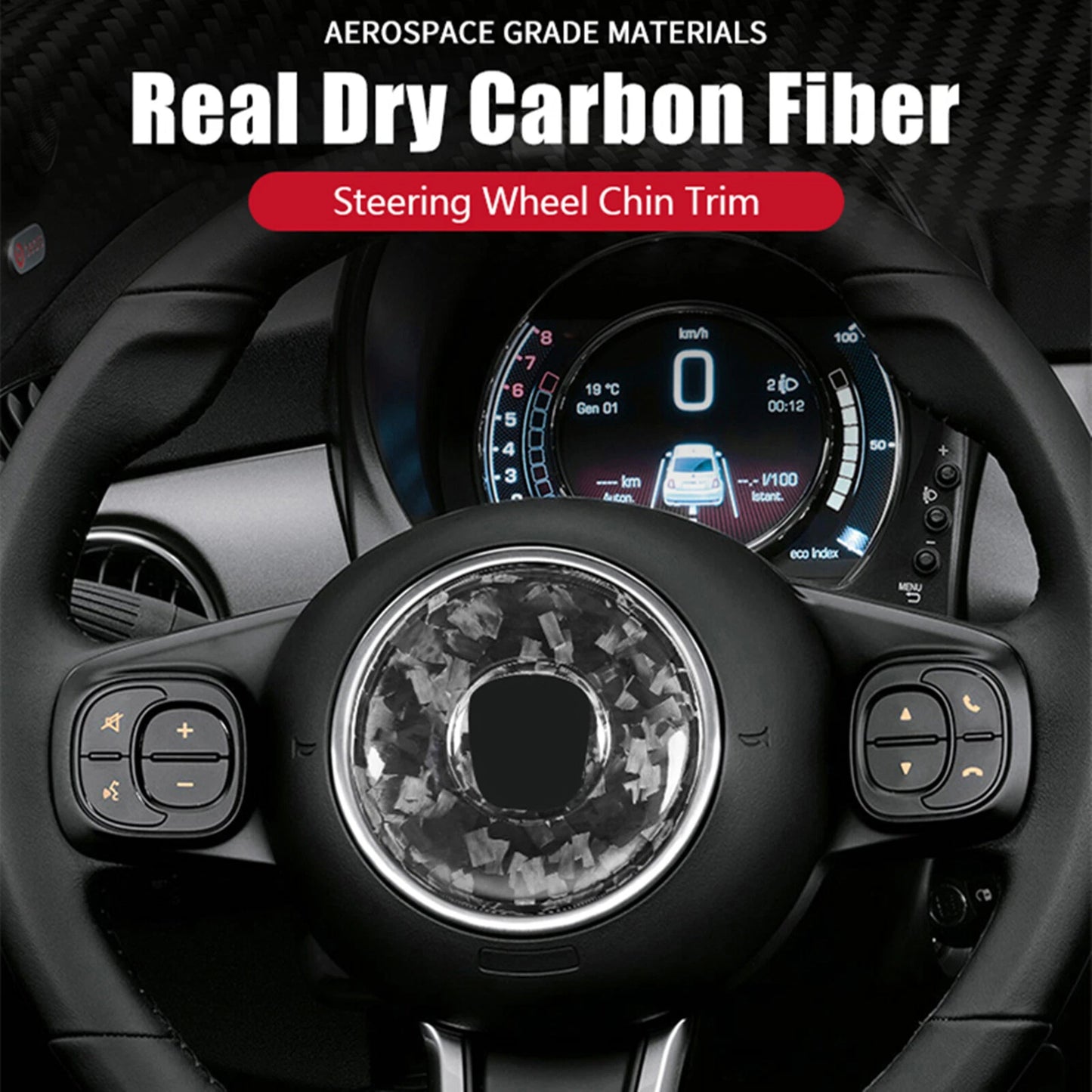 Steering Wheel Center Cover for Fiat 500 (2008-2023) 2 x Forged Carbon Fiber