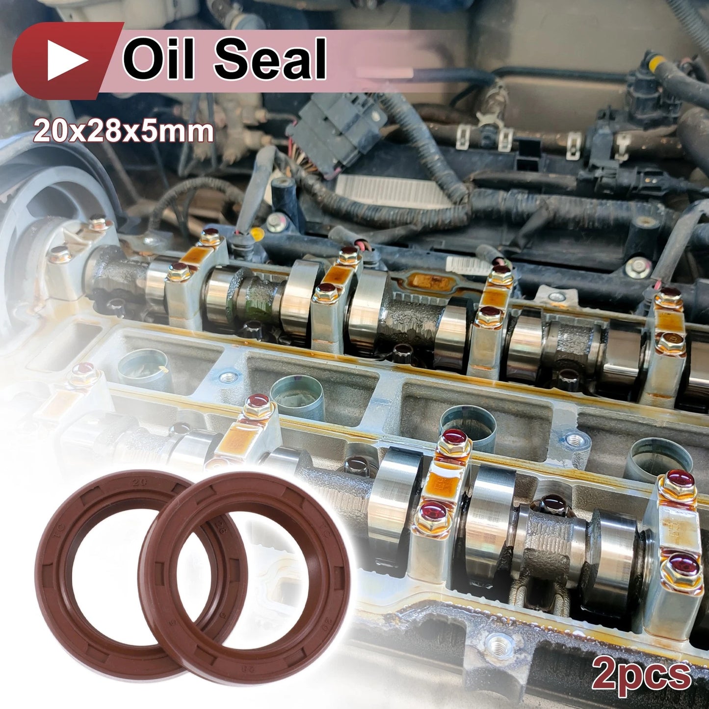 Oil Seal 20x28x5mm Brown 2 x Rotary Shaft Seal FKM Rubber for Make Model