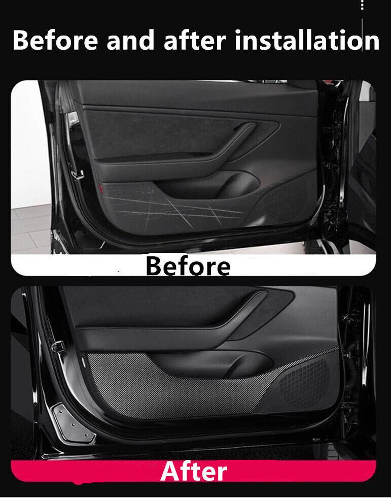 4x Anti Kick Pad Carbon Fiber Side Edge Protector Sticker for Model Y (2020–2024)