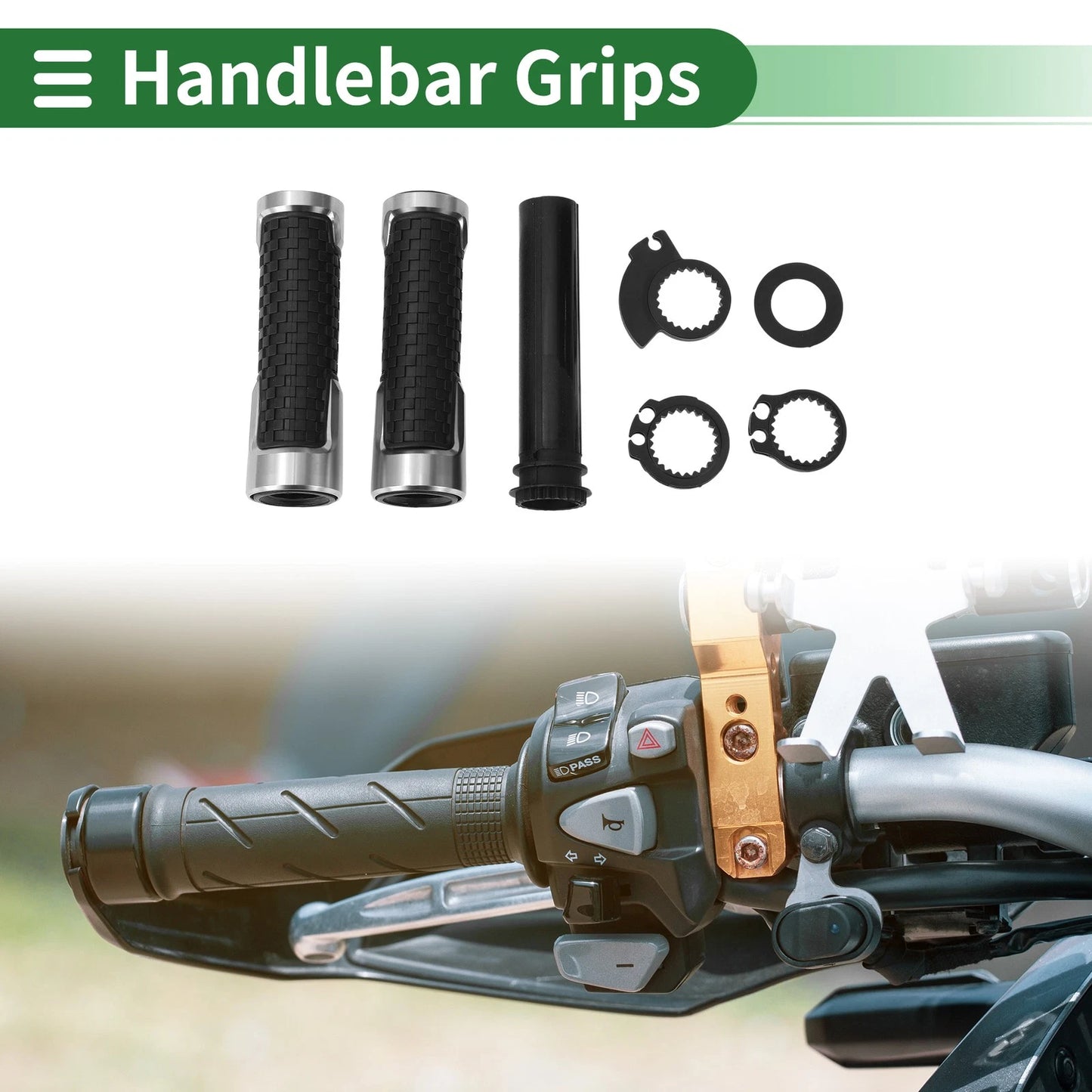 7/8" 22mm Hand Grips Cover Kit Silver Tone Square for Motorcycle
