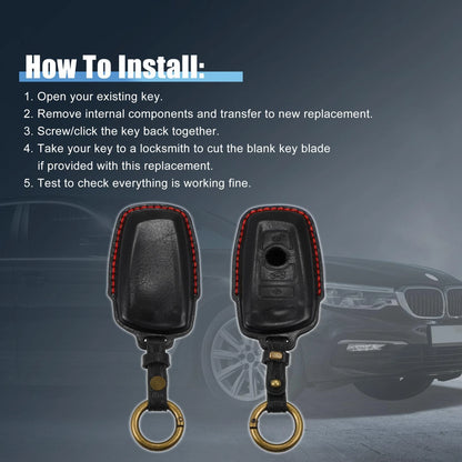 Car Remote Key Fob Case Cover 4 Button Protector Faux Leather Black for BMW