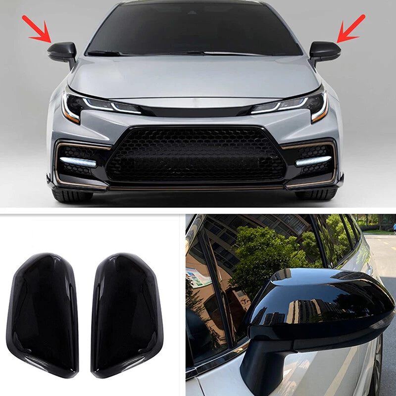 Glossy Black Side Door Rearview Mirror Cover Trim for Toyota Corolla (2019-2023)