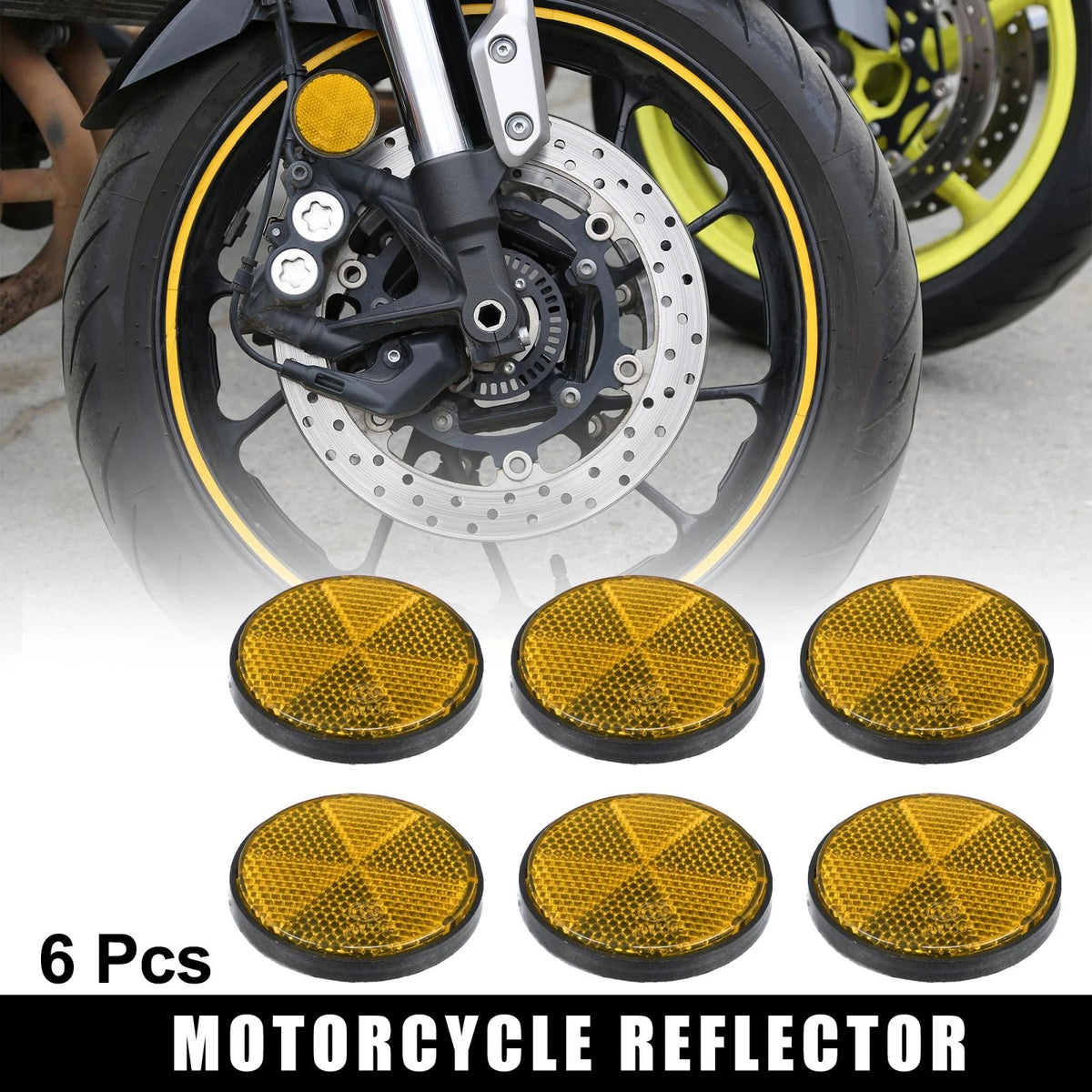6pcs 56mm M6x1.0 Orange Universal Mount Round Warning Reflector for Motorbike