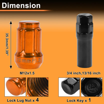 M12x1.5 Tire Wheel Locking Nut & Socket Key for Honda, Toyota