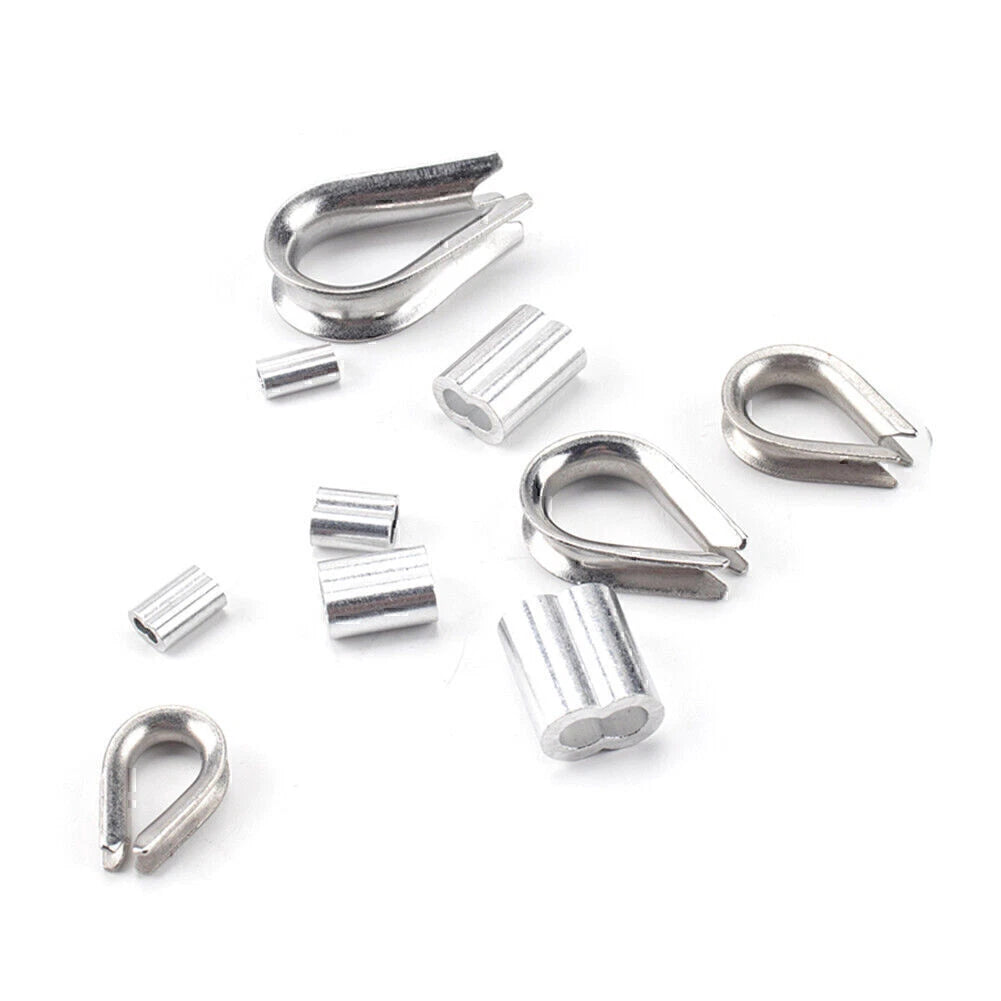 195Pcs M2/3/4/5 Thimble & 6-Size Aluminum Crimping Loop Sleeves