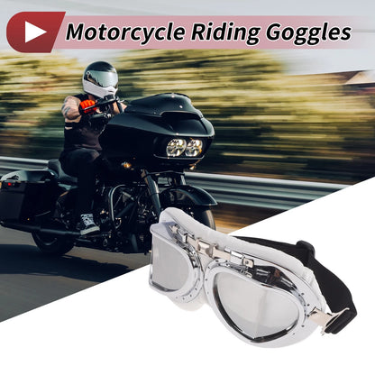 Motorcycle Riding Goggles Silver Tone Lens White Silver Tone Frame PC PU Sponge