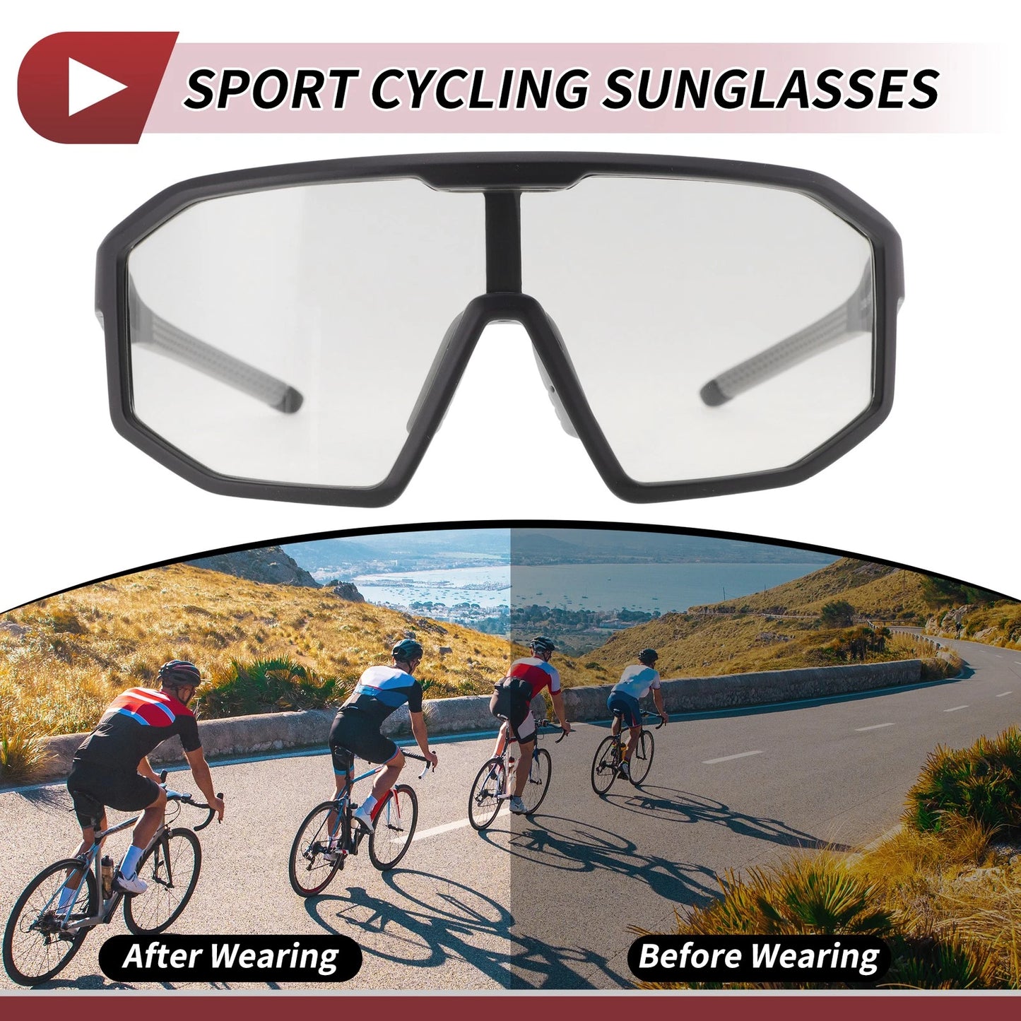 Goggles Motorcycle Riding Clear Lens Black Frame Cycling Sunglasses PC UV400