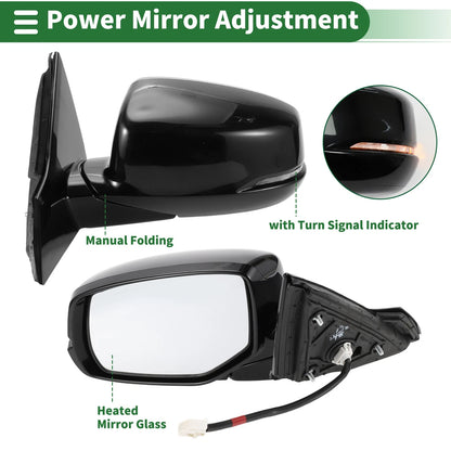Left Side Door Mirror for Honda Accord 2013-2017 Manual Folding Gloss Black
