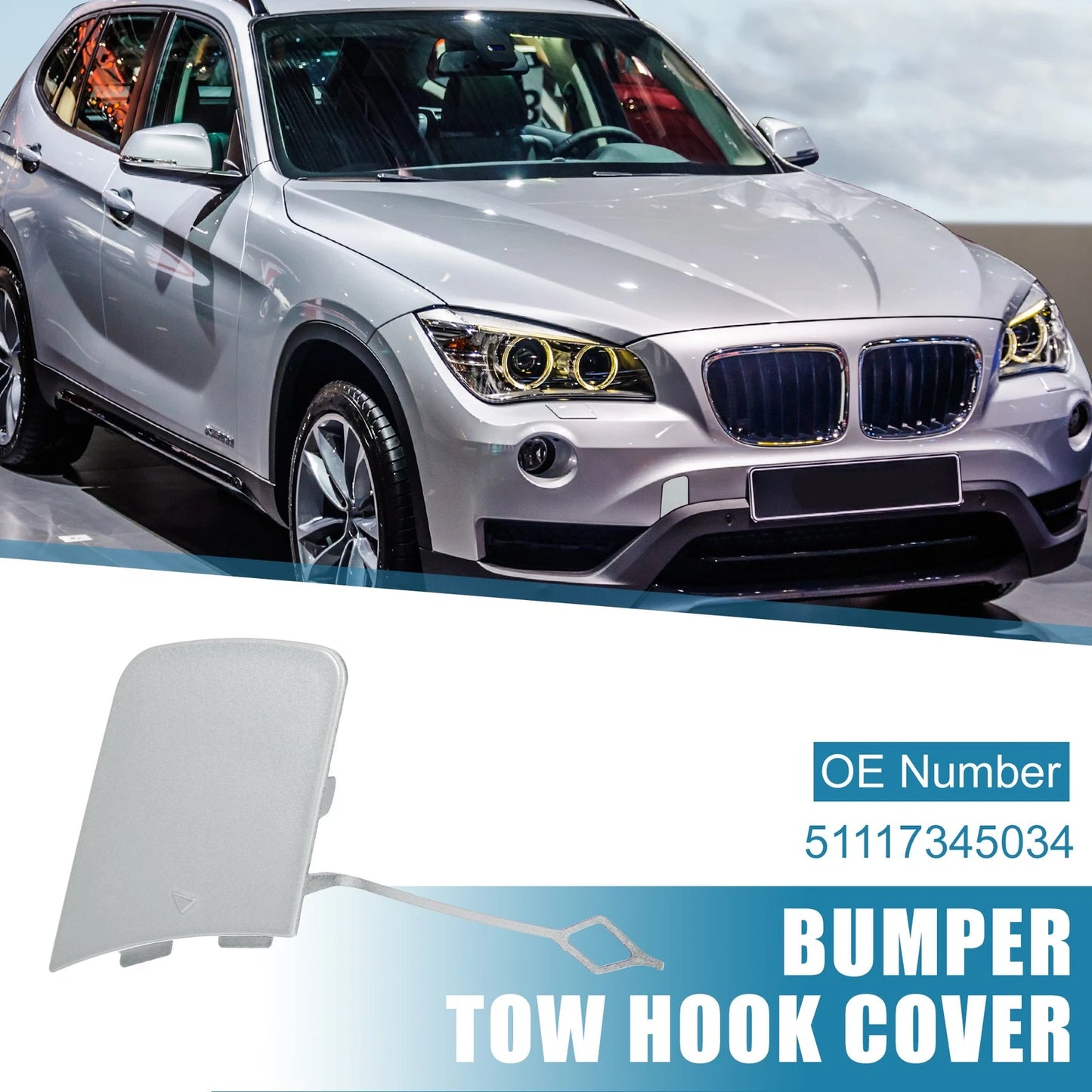 Front Bumper Tow Hook Cover for BMW X1 E84 2012-2015 (2 x Silver Tone)