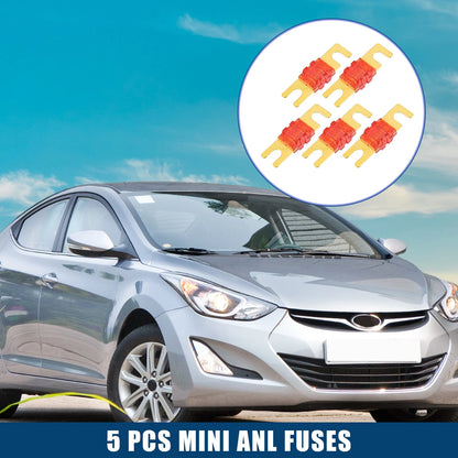 5 x Mini ANL Fuse 50A Audio CD Fuse for Car Motorcycle Boat Gold Tone Red