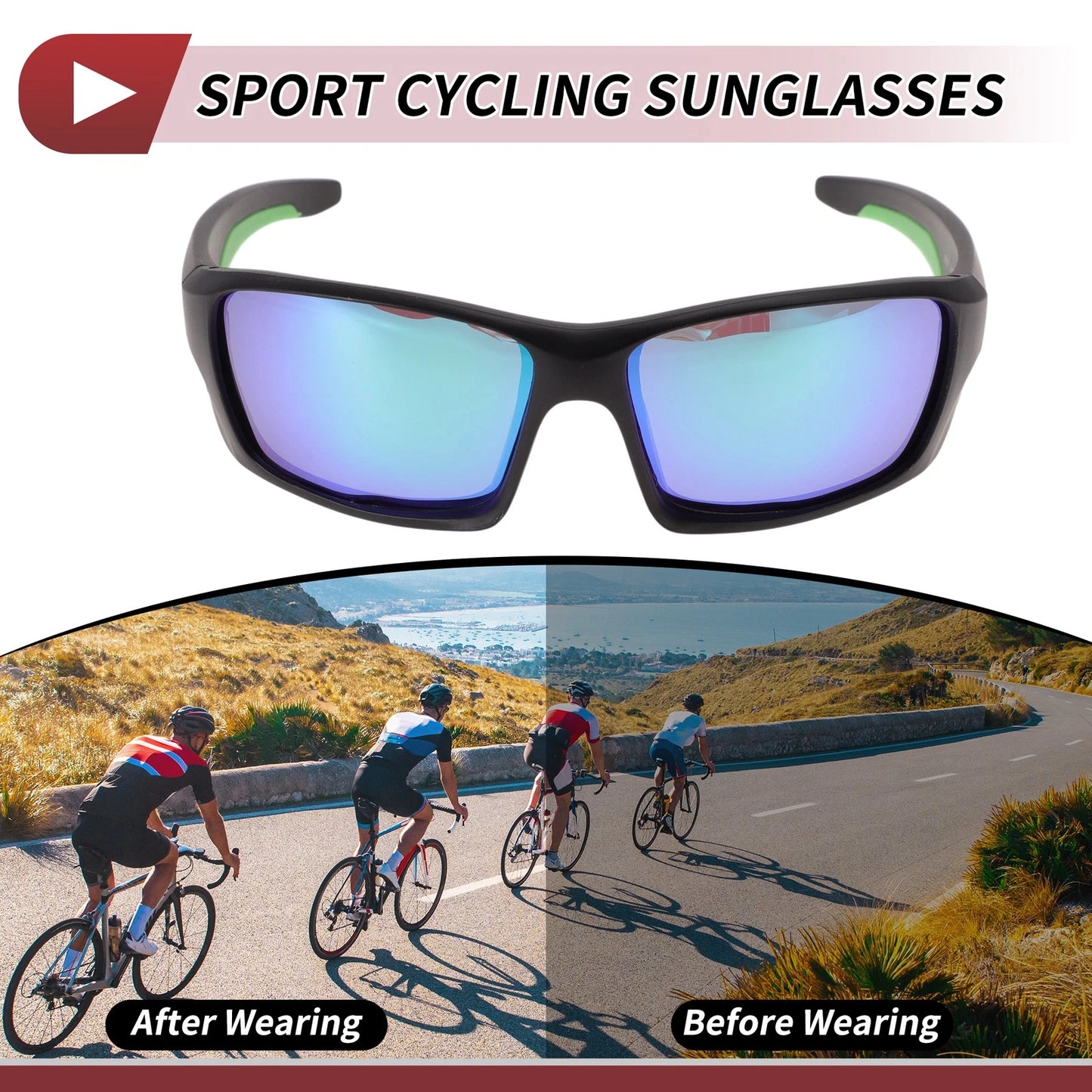 Goggles Motorcycle Riding Green Lens Black Frame Tri-acetel Cellulose