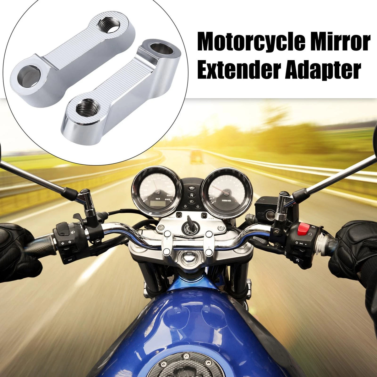 Pair Motorbike 10mm 8mm Mirror Extend Adapter for Honda Yamaha Silver Tone