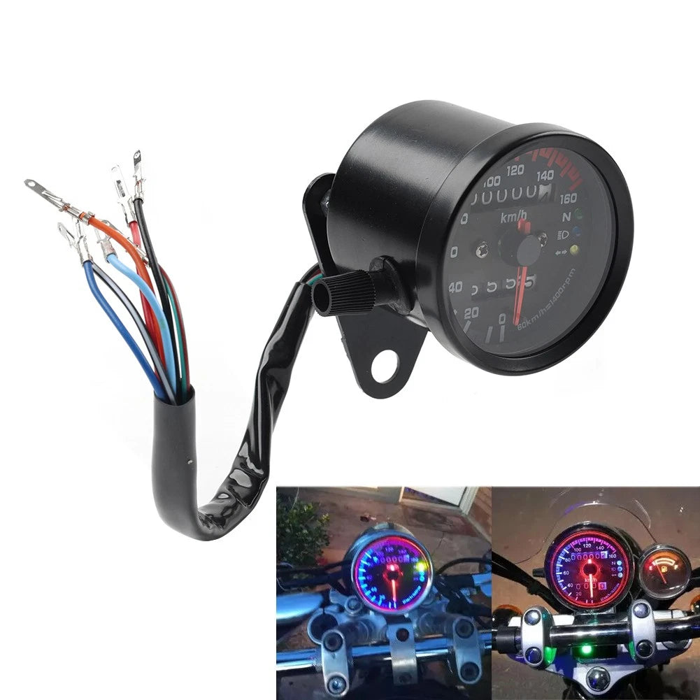 Mini Speedometer Odometer Gauge w/ Indicator Light for Motorcycle Universal